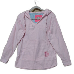 Royce hoodie Womens Small pink white striped TN Island Shore Seersucker Coastal